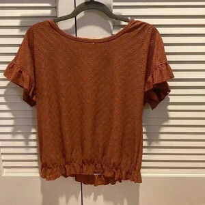 Burnt Orange Floral Ruffled Blouse